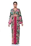 Siddhartha Bansal_Green Pure Crepe Print Mystic Fleur V Neck Kaftan  _Online_at_Aza_Fashions