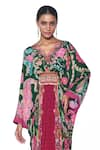 Siddhartha Bansal_Green Pure Crepe Print Mystic Fleur V Neck Kaftan  _at_Aza_Fashions