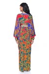 Shop_Siddhartha Bansal_Green Pure Crepe Print Quirky Ambrosia Fleur V Neck Kaftan  _at_Aza_Fashions