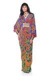 Siddhartha Bansal_Green Pure Crepe Print Quirky Ambrosia Fleur V Neck Kaftan  _Online_at_Aza_Fashions