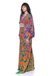 Shop_Siddhartha Bansal_Green Pure Crepe Print Quirky Ambrosia Fleur V Neck Kaftan  _Online_at_Aza_Fashions