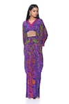 Buy_Siddhartha Bansal_Purple Crepe Print Bougainvillea V Neck Fleur Kaftan  _at_Aza_Fashions