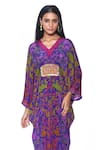 Shop_Siddhartha Bansal_Purple Crepe Print Bougainvillea V Neck Fleur Kaftan  _Online_at_Aza_Fashions