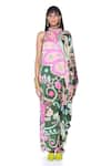 Buy_Siddhartha Bansal_Multi Color Satin Print Vintage Moonflower High Neck Collar Maxi Dress  _Online_at_Aza_Fashions