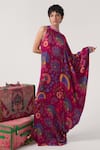 Buy_Siddhartha Bansal_Red Satin Print Vintage Passionflower High Neck Collar Maxi Dress  _at_Aza_Fashions