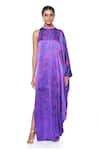 Buy_Siddhartha Bansal_Purple Satin Print Quirky Wisteria Fleur High Neck Collar Maxi Dress  _at_Aza_Fashions