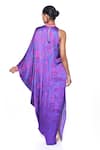 Shop_Siddhartha Bansal_Purple Satin Print Quirky Wisteria Fleur High Neck Collar Maxi Dress  _at_Aza_Fashions