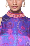 Buy_Siddhartha Bansal_Purple Satin Print Quirky Wisteria Fleur High Neck Collar Maxi Dress  _Online_at_Aza_Fashions