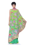 Buy_Siddhartha Bansal_Green Crepe Print Paisley Bloom High Neck Cape Dress With Jumpsuit  _at_Aza_Fashions