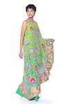 Shop_Siddhartha Bansal_Green Crepe Print Paisley Bloom High Neck Cape Dress With Jumpsuit  _Online_at_Aza_Fashions
