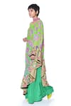 Siddhartha Bansal_Green Crepe Print Paisley Bloom High Neck Cape Dress With Jumpsuit  _at_Aza_Fashions