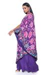 Buy_Siddhartha Bansal_Purple Crepe Embroidery High Neck Petunia Fleur Print Cape Dress With Jumpsuit _Online_at_Aza_Fashions