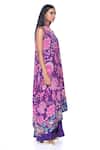 Shop_Siddhartha Bansal_Purple Crepe Embroidery High Neck Petunia Fleur Print Cape Dress With Jumpsuit _Online_at_Aza_Fashions