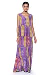 Buy_Siddhartha Bansal_Purple Pure Crepe Printed Floral V-neck Mughal Jumpsuit  _at_Aza_Fashions