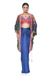 Buy_Siddhartha Bansal_Green Shrug Pure Crepe Printed Floral V Neck Embroidered Skirt Set  _at_Aza_Fashions