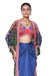 Siddhartha Bansal_Green Shrug Pure Crepe Printed Floral V Neck Embroidered Skirt Set  _Online_at_Aza_Fashions