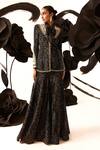 Buy Bhumika Sharma Black Georgette Embroidery V-neck Rosette Print Jacket And Sharara Set at Aza Fashions Buy_Bhumika Sharma_Black Georgette Embroidery V-neck Rosette Print Jacket And Sharara Set_at_Aza_Fashions