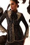 Buy Bhumika Sharma Black Georgette Embroidery V-neck Rosette Print Jacket And Sharara Set Online at Aza Fashions Buy_Bhumika Sharma_Black Georgette Embroidery V-neck Rosette Print Jacket And Sharara Set_Online_at_Aza_Fashions