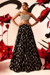 Buy_Bhumika Sharma_Black Twill Organza Printed Floret Sweetheart Embroidered Blouse And Lehenga Set _at_Aza_Fashions