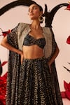 Bhumika Sharma_Black Twill Organza Printed Rosette Sweetheart Cape Lehenga Set _Online_at_Aza_Fashions