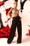 Buy_Bhumika Sharma_Black Net, Twill Mirrors, Sequins, Stones And Embroidered Blouse With Pant _at_Aza_Fashions