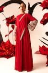 Buy_Bhumika Sharma_Red Embroidered Sleeves Jacket With Embellished Border Pre-draped Saree _at_Aza_Fashions