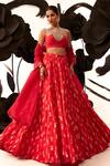 Buy_Bhumika Sharma_Red Linen, Satin, Georgette Pearls, Sequins, Floret Print Lehenga Set _at_Aza_Fashions
