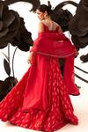 Shop_Bhumika Sharma_Red Linen, Satin, Georgette Pearls, Sequins, Floret Print Lehenga Set _at_Aza_Fashions