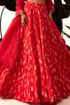 Bhumika Sharma_Red Linen, Satin, Georgette Pearls, Sequins, Floret Print Lehenga Set _Online_at_Aza_Fashions