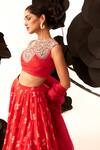 Buy_Bhumika Sharma_Red Linen, Satin, Georgette Pearls, Sequins, Floret Print Lehenga Set _Online_at_Aza_Fashions