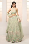 Buy_Aariyana Couture_Green Blouse And Lehenga- Viscose Organza Embroidered Floral Garden Halter Set _at_Aza_Fashions