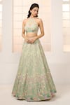 Shop_Aariyana Couture_Green Blouse And Lehenga- Viscose Organza Embroidered Floral Garden Halter Set _Online_at_Aza_Fashions