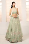 Aariyana Couture_Green Blouse And Lehenga- Viscose Organza Embroidered Floral Garden Halter Set _at_Aza_Fashions