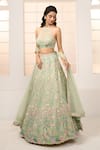 Buy_Aariyana Couture_Green Blouse And Lehenga- Viscose Organza Embroidered Floral Garden Halter Set 