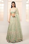 Aariyana Couture_Green Blouse And Lehenga- Viscose Organza Embroidered Floral Garden Halter Set _Online