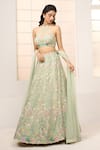 Buy_Aariyana Couture_Green Blouse And Lehenga- Viscose Organza Embroidered Floral Garden Halter Set _Online