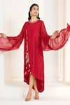 Buy_Aariyana Couture_Red Tussar Georgette Hand Embroidered Floral Round Layered And Draped Tunic_Online_at_Aza_Fashions