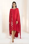 Buy_Aariyana Couture_Red Tussar Georgette Hand Embroidered Floral Round Layered And Draped Tunic