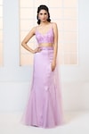 Buy_Aariyana Couture_Purple Bustier And Drape- Butterfly Net Hand & Fish Cut Skirt Set _at_Aza_Fashions