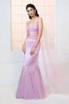 Buy_Aariyana Couture_Purple Bustier And Drape- Butterfly Net Hand & Fish Cut Skirt Set _Online_at_Aza_Fashions