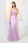 Aariyana Couture_Purple Bustier And Drape- Butterfly Net Hand & Fish Cut Skirt Set _at_Aza_Fashions