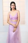 Shop_Aariyana Couture_Purple Bustier And Drape- Butterfly Net Hand & Fish Cut Skirt Set 