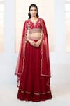 Buy_Aariyana Couture_Red Lehenga Chiffon Hand Embroidered Floral Notched Blouse Frill Set _at_Aza_Fashions