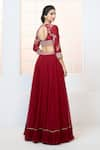 Aariyana Couture_Red Lehenga Chiffon Hand Embroidered Floral Notched Blouse Frill Set _Online_at_Aza_Fashions