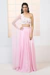 Buy_Aariyana Couture_Pink Bustier And Lehenga- Modal Satin Hand Attached Trail With _at_Aza_Fashions
