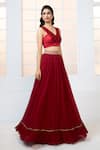 Shop_Aariyana Couture_Red Lehenga Chinnon Chiffon Hand Gathered Set With Jacket  _Online_at_Aza_Fashions