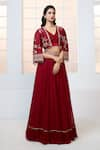 Aariyana Couture_Red Lehenga Chinnon Chiffon Hand Gathered Set With Jacket  _at_Aza_Fashions