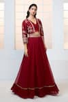 Shop_Aariyana Couture_Red Lehenga Chinnon Chiffon Hand Embroidered Floral Gathered Set With Jacket 