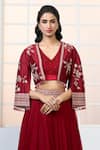 Shop_Aariyana Couture_Red Lehenga Chinnon Chiffon Hand Gathered Set With Jacket  _at_Aza_Fashions