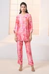 Buy_Aariyana Couture_Pink Modal Satin Printed Cherry Blossom Round Kurta And Pant Co-ord Set _at_Aza_Fashions